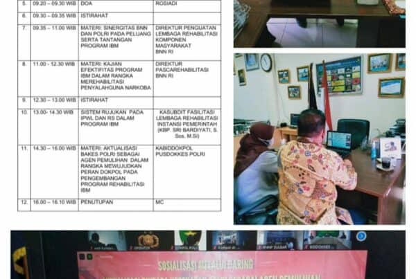 Sosialisasi Aktualisasi Bintara Kesehatan Polri sebagai Agen Pemulihan pada pengembangan Program Intervensi Berbasis Masyarakat (IBM) bagi Kasubiddokpol secara virtual